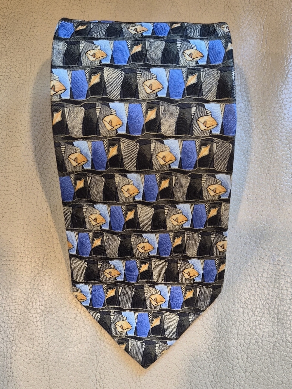 Ermenegildo Zegna Silk Made In Italy Geometric Pattern Tie in Blue,Green and Tan
